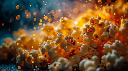 Pile of Popcorn on Table - obrazy, fototapety, plakaty