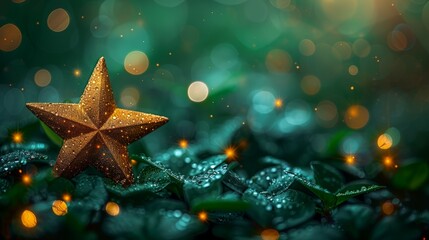 Gold Star Resting on a Green Leaf
