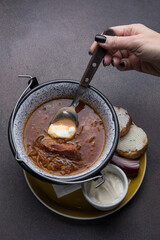 Traditional ukrainian borscht with sour cream