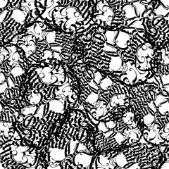 Vector seamless pattern: a lot of black sculls hand drawn from elements of gothic lettering on white. Creative design for textile, fabric, wallpaper, wrapping paper.
