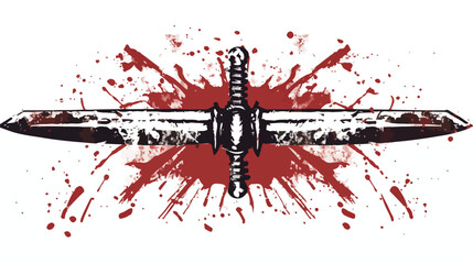 Red crossed swords icon inside distress rubber grunge