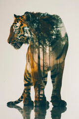 Silhouette of Tiger with double exposure