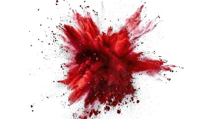 Vibrant red powder explosion on white background