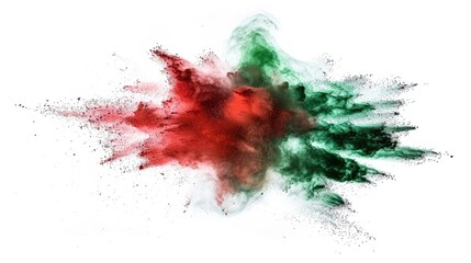 Expressive red and green powder burst on white