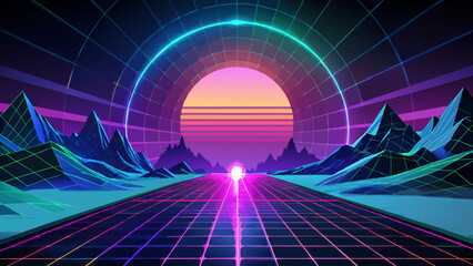 Neon color bright high energy singularity in space - obrazy, fototapety, plakaty