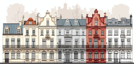 Fototapeta na wymiar Townhouse architectural sketch flat vector 