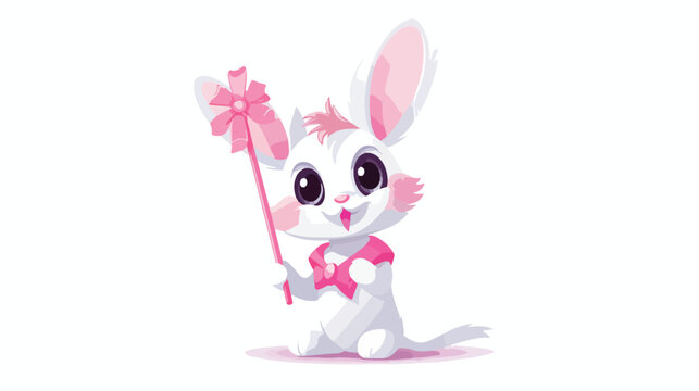 render of a white rabbit holding a stick of pink