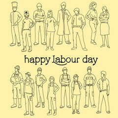line art illustration of a man in work clothes on the occasion of international labor day