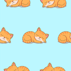 seamless pattern with the theme of a sleeping orange cat, in a flat design style
