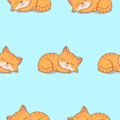 Fototapeta premium seamless pattern with the theme of a sleeping orange cat, in a flat design style
