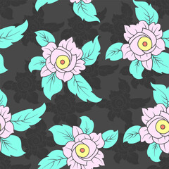 seamless pattern with a floral theme, with a flat design style