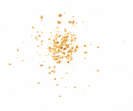 Briciole di scorza di arancia in polvere su sfondo trasparente