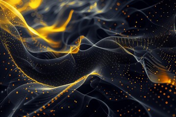 Kinetic abstract with light black and vibrant yellow, employing schlieren effects and dotted designs for a 3D trompe-l'?