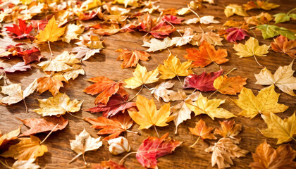 Bright autumn leaves covering the ground, seasonal changes in nature.