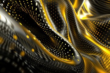 Light black and yellow abstract with kinetic motion, schlieren-inspired light effects, and dotted trompe-l'?
