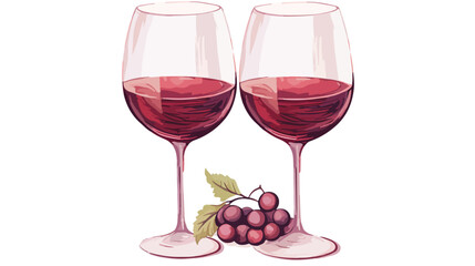 Two red wine glasses. Vector flat hand drawn 