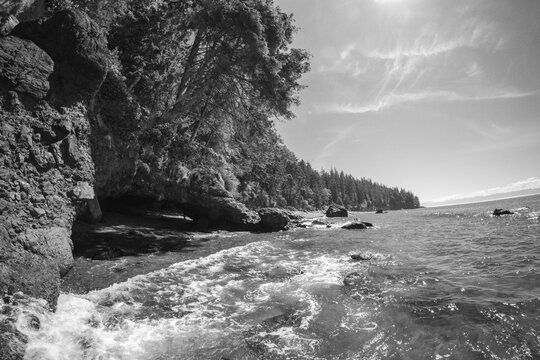 Mystic Beach. Vancouver Island, Canada shot with a fisheye lens.
