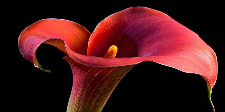 Dark pink calla lily flower in black background,Pink calla lilly floristic decor and dummy in flower greenhouse.
