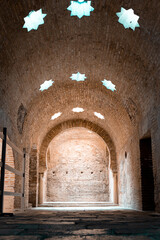 Vertical photo of the Arab Baths Cultural Center, Villardompardo Palace in Jaén.Jaén is an inland paradise. Tourism in the olive oil capital of the world.