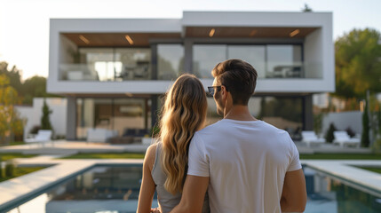 Fototapeta premium Beyond the Threshold: Exploring the Real Estate Journey Through the Lens of a Young Couple's Luxury Villa