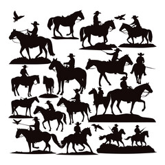 cowboys on a wild horse silhouette collection