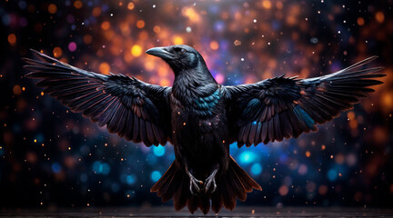 Fototapeta premium Black bird on dark shiny background