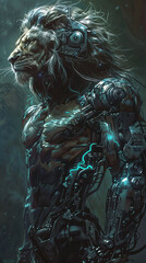 Fototapeta na wymiar Lion Warrior Cyborg Cyberpunk Cinematic Concept Art Fantasy character V1 2