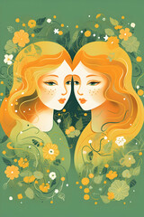 Gemini zodiac illustration,generative ai