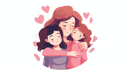 Vector lesbian family hugging with a young daughter.