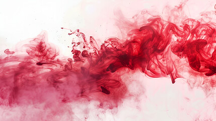 Abstract red blotch blurred on white background, Freeze motion of red powder exploding, isolated on white background. Abstract design of red dust cloud. Particles explosion screen saver, wallpaper

