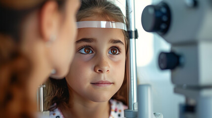 Little girl at an appointment with an ophthalmologist - obrazy, fototapety, plakaty