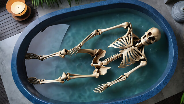 The skeleton is in the bathroom . spa