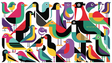 Flat Design Vector Illustration of Birds in Various Poses 