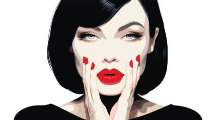 Woman with red lips red nails and black hair