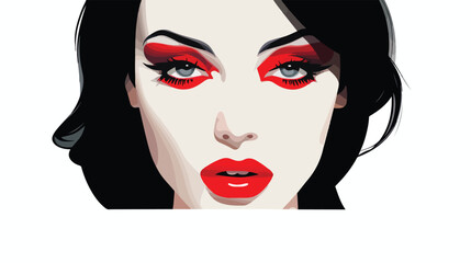 Woman with red lips red nails and black hair