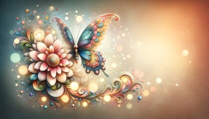 Butterfly on Flower with Abstract Background