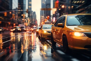 Showcase the energy of bustling city streets with a dynamic bokeh background of passing cars