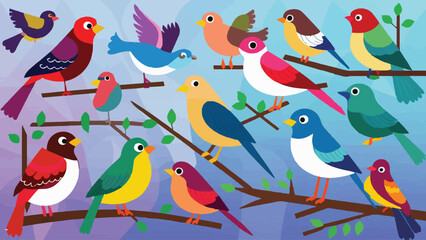 Flat Design Vector Illustration of Birds in Various Poses 