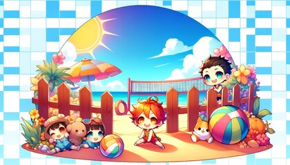 Animated Beach Volleyball Game with Colorful Characters