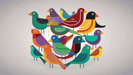 Flat Design Vector Illustration of Birds in Various Poses 