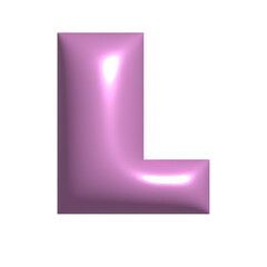 Pink metal shiny reflective letter L 3D illustration