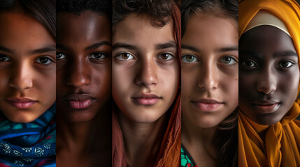 Collage of diverse poor children with different multicultural ethnicity race and skin colors 