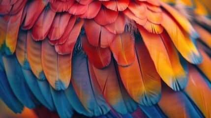 Obraz premium A stunning close-up of vibrant macaw feathers, showcasing nature's intricate patterns and a spectrum of colors