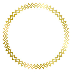 Golden round metal frame isolated on white. Vector frame for photo. Frame for text, certificate, pictures, diploma. Luxury, gold, wedding, celebration. Zig Zag frame