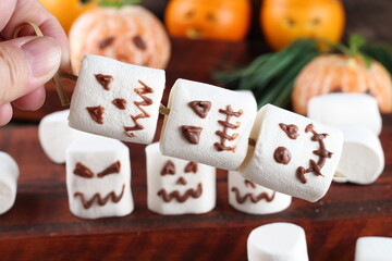 halloween food, marshmallow, orange fruits, party