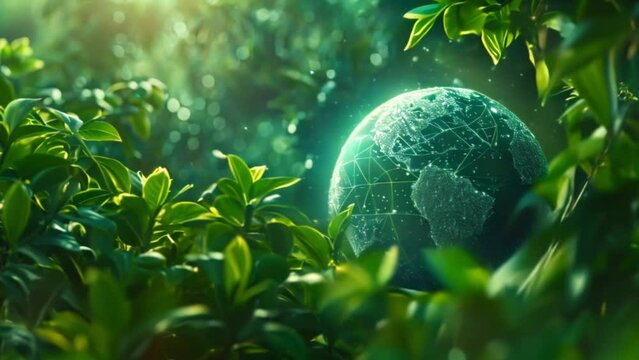 digital planet earth globe with trees, green leaves, green renewable energy and environmentalism concept Generative AI