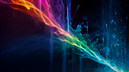 Abstract Art Background with Smokey Neon Bright Coloured Beams of Light