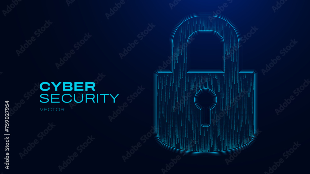 Aufkleber Abstract Lock Icon. Cyber Security Concept. Lock Symbol From Falling Binary Digits and Lines. Digital Security Network. Digital Data Protect. Hi Tech Background. Vector Illustration.