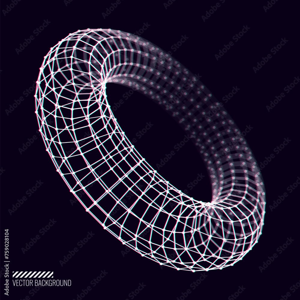 Aufkleber glitched cyberpunk 3d torus shape. 3d donut grid geometry for retrowave vaporwave synthwave style gr