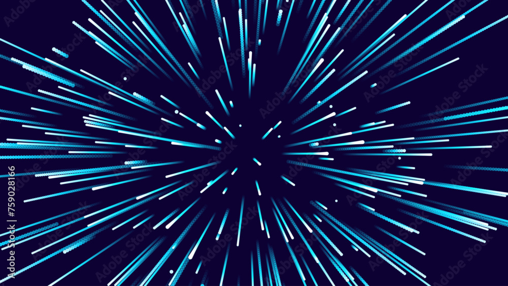 Poster Digital Data Flow Vector Background. Big Data Technology Lines. 5G Wireless Data Transmission. High Speed of Light Trails. Information Flow in Virtual Reality Cyberspace. Vector Illustration.